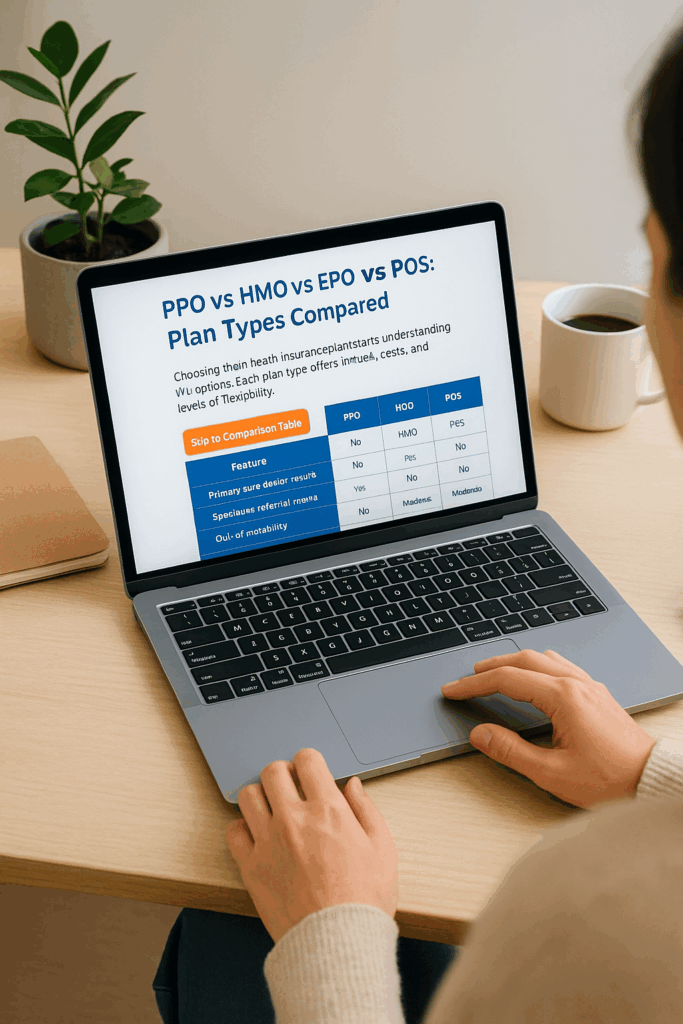 Person reviewing health insurance plan options on a laptop