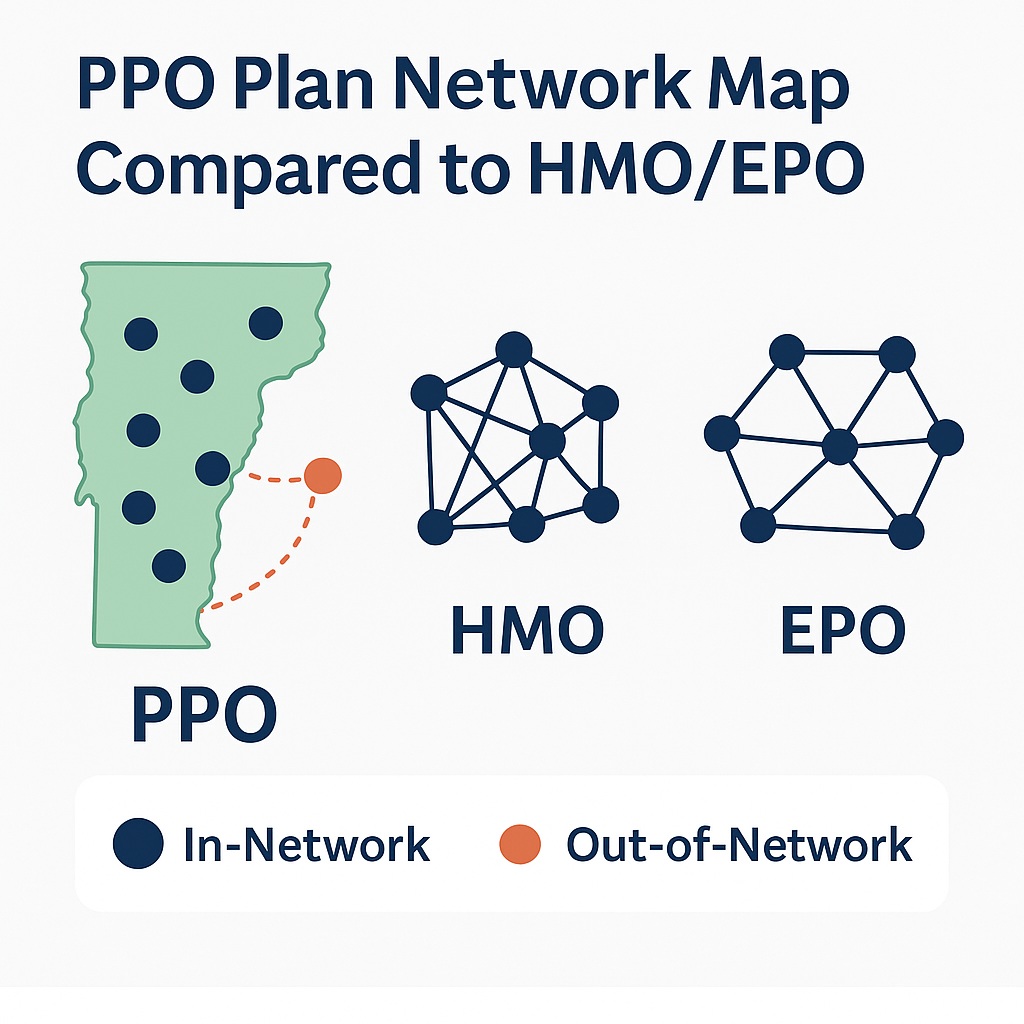 PPO plan network map compared to HMO/EPO