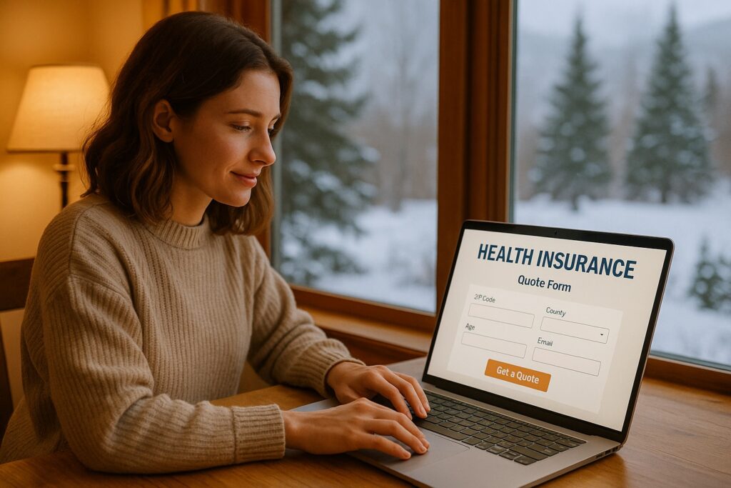 Woman applying for health insurance on a laptop in Vermont