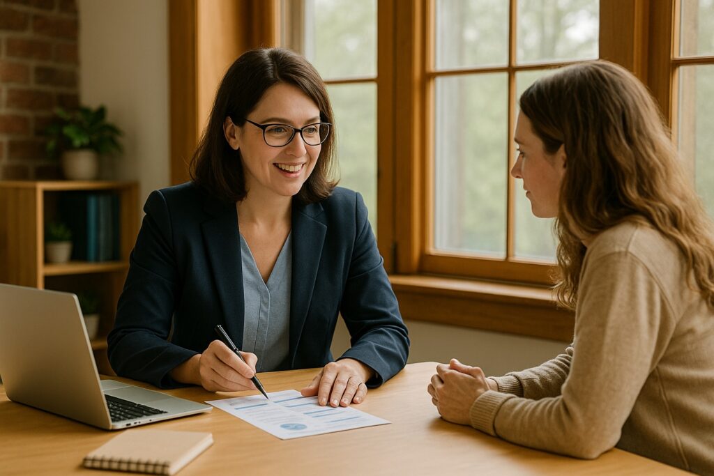 Licensed broker helping a self-employed Vermonter review health plan options