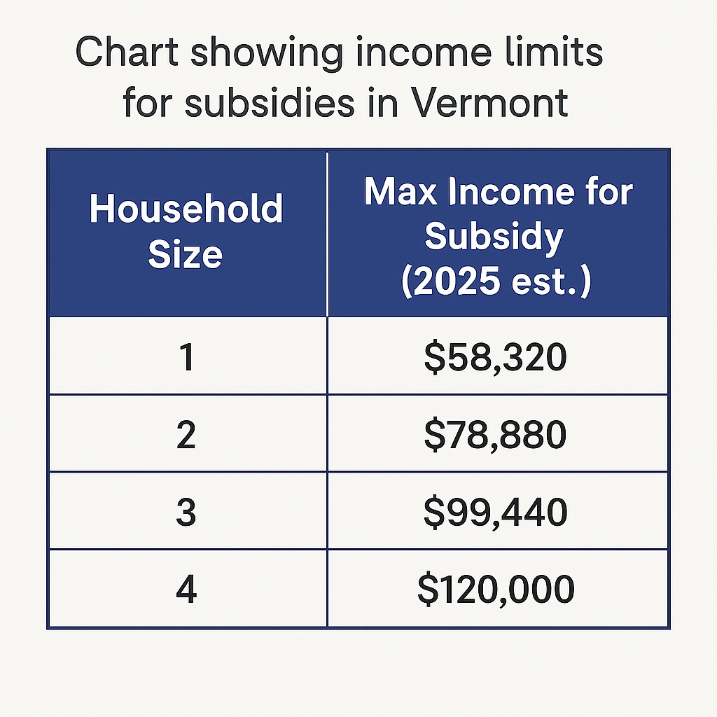 Chart showing income limits for subsidies in Vermont