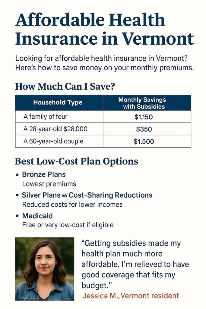 Vermont subsidy savings chart by income level