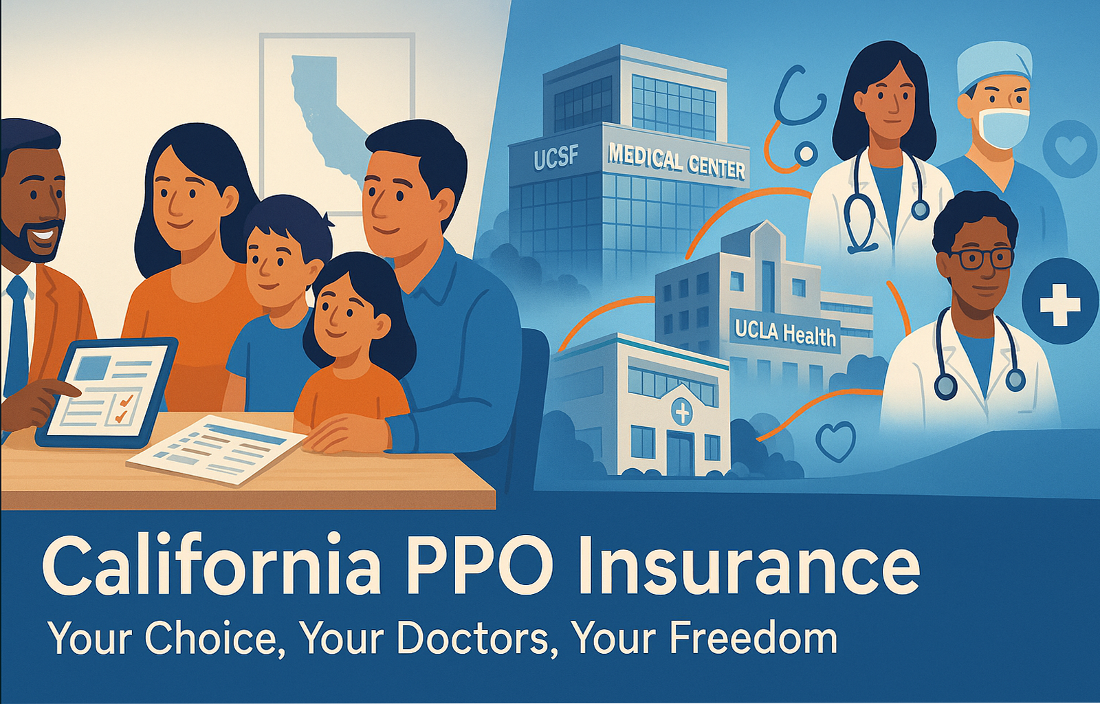 California family choosing their doctors with PPO flexibility - medical professionals, hospitals, and specialists