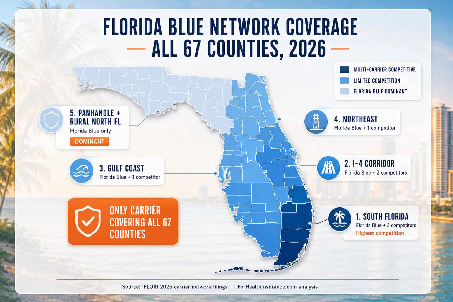 Florida Blue network coverage map for all 67 counties in 2026.