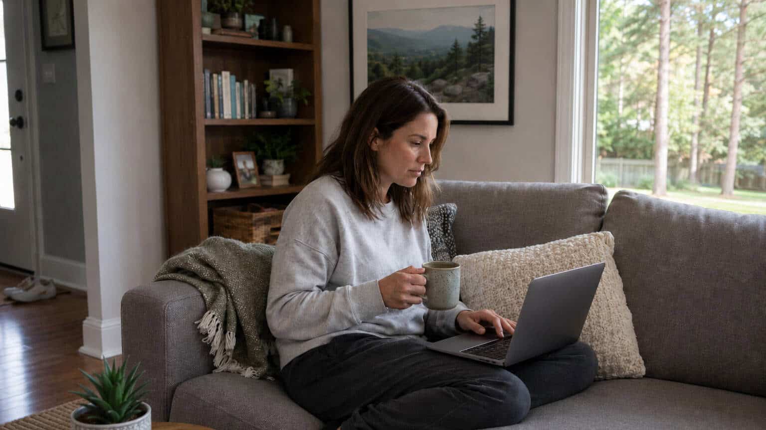 Alabama woman enrolling in marketplace health insurance on her laptop in a Huntsville living room in 2026