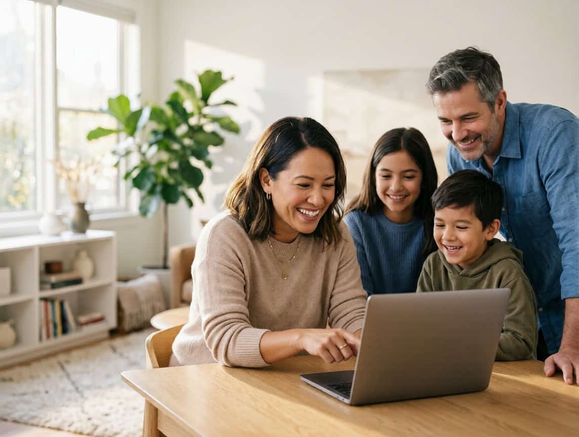 A family reviewing health insurance plan options together on a laptop at home